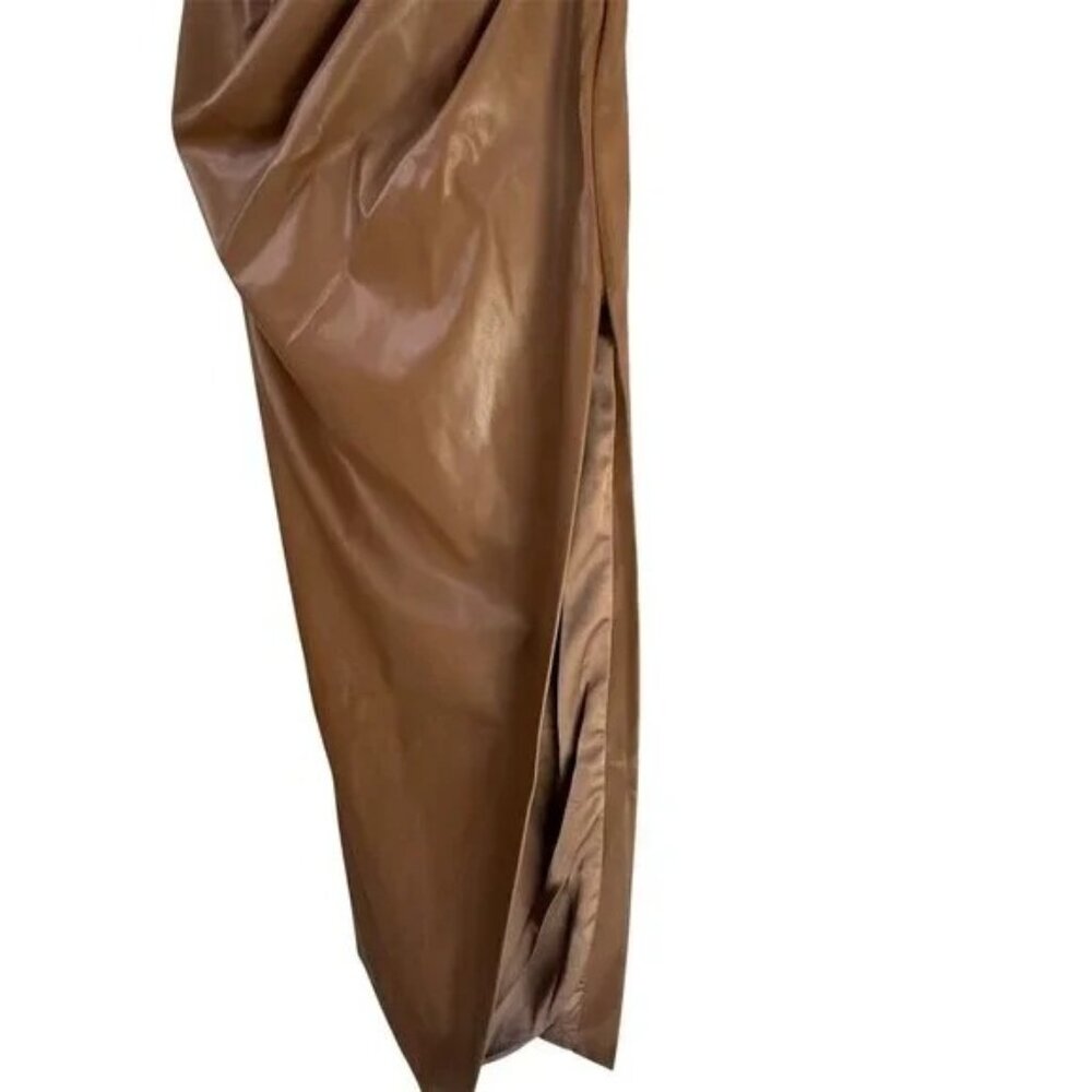 Bardot Everlasting Faux Leather Dress in Camel 2 New Womens Vegan Strapless Midi - Picture 8 of 16
